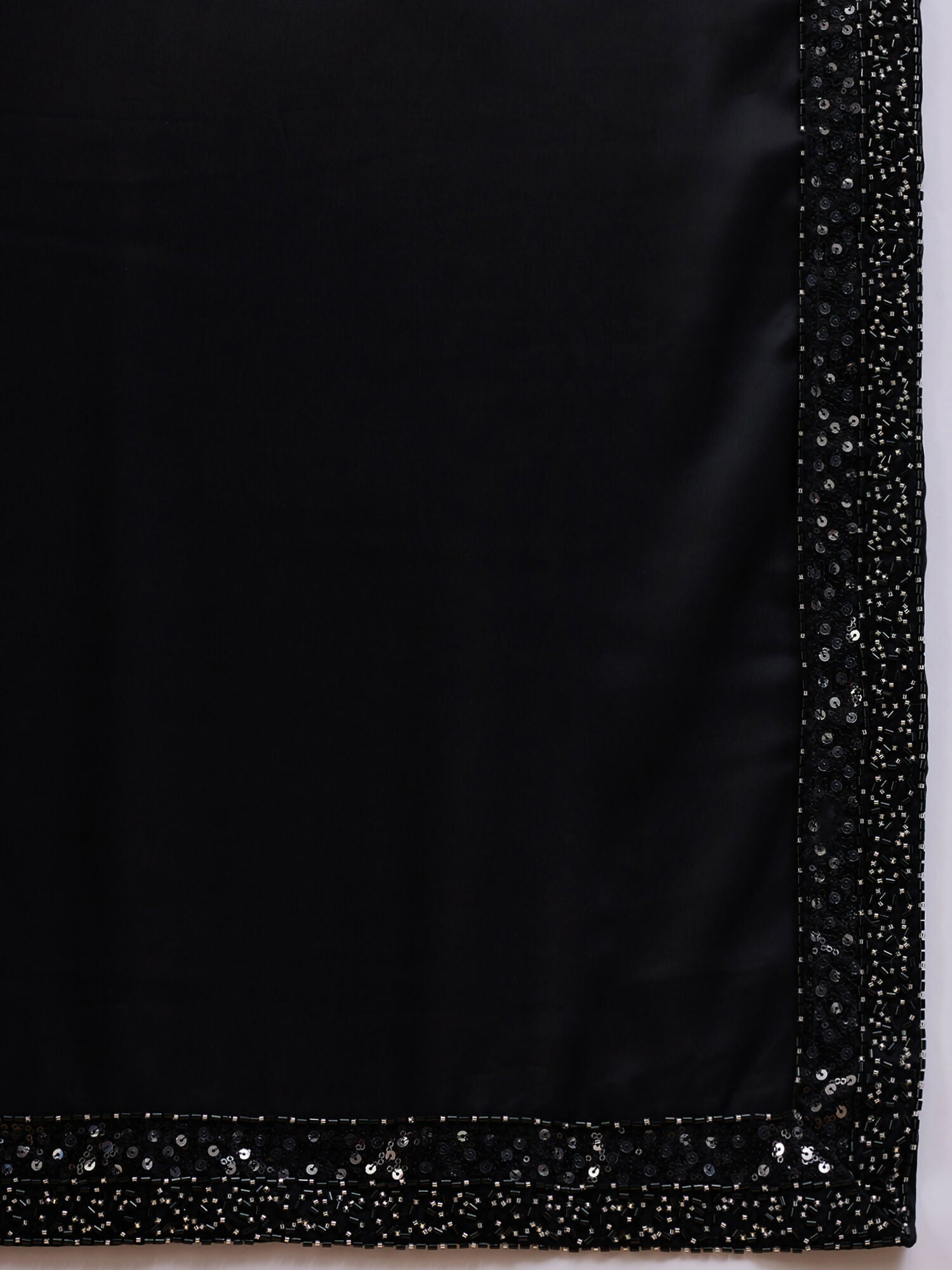 Black Satin Solid Sequence Work Saree with Stitched Blouse - Dharavi - Distacart