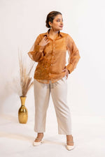 Thumbnail for Timaraa Rust Brown Organza Shirt With Pearl & Katdana Embellishment - Dista