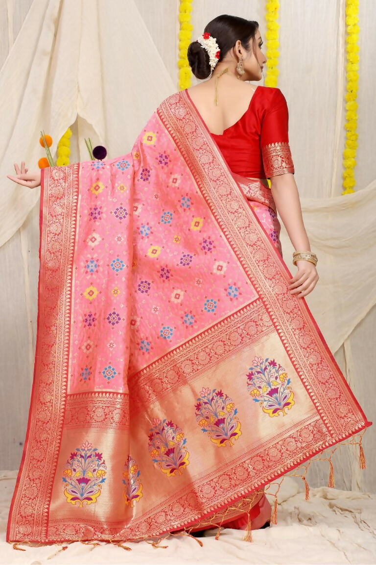 Jyoti Fashion Women's Baby Pink Patola Silk Zari Woven Saree with Blouse - Distacart
