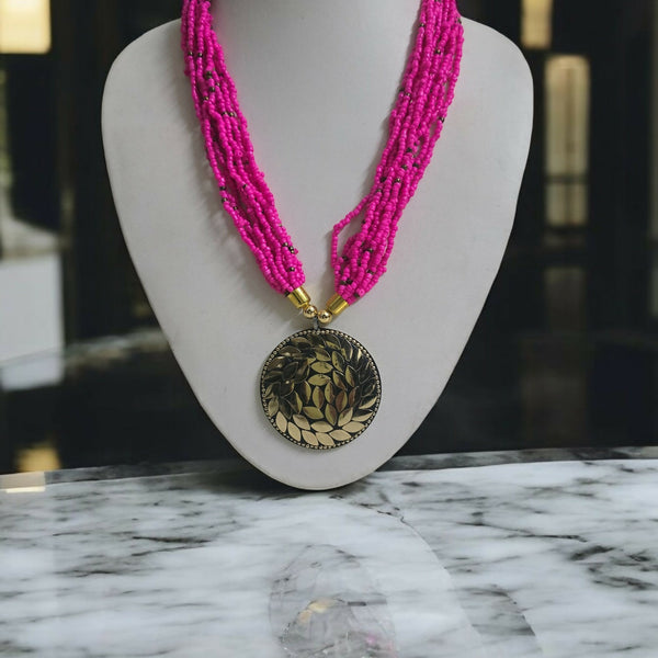 Inhanns Everyday Statement Beaded Pendant Necklace - Hot Pink - Distacart