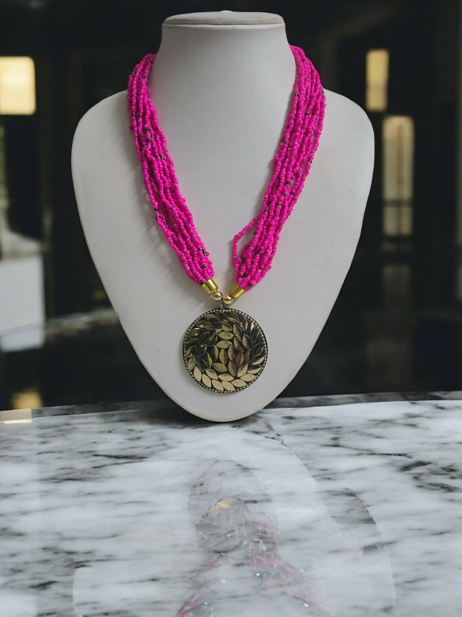 Inhanns Everyday Statement Beaded Pendant Necklace - Hot Pink - Distacart