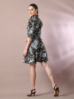 Thumbnail for Myshka Women's Black Printed Shirt Collar Fit and Flare Party Dress - Distacart