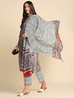 Thumbnail for Anubhutee Women Grey & Pink Cotton Floral Kurta With Trousers & Dupatta - Distacart