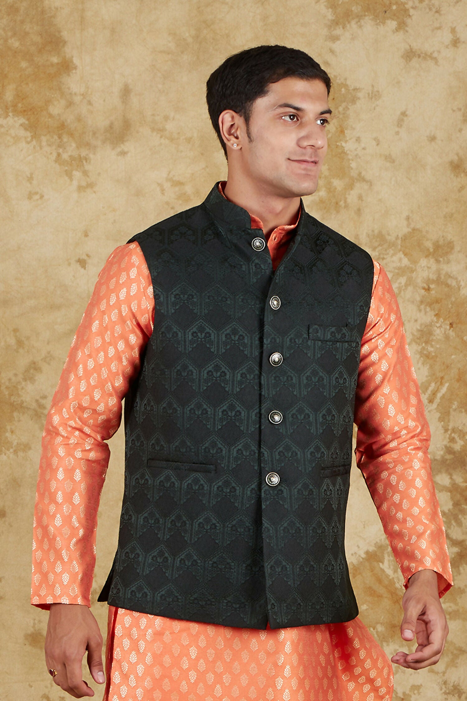 Bluesaanchi Men's Jacquard Orange Waistcoat - Distacart