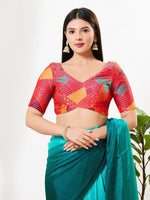 Thumbnail for Joban Fashion Red Brocade Padded Blouse With V Neck Elbow Sleeves - Distacart