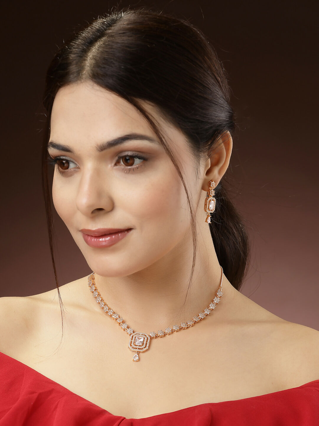 NVR Women's Gold-Plated American Diamond Studded Handcrafted Jewellery Set - Distacart