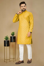 Thumbnail for Anaita Yellow Embroidered Rayon Straight Kurta - Distacart