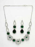 Thumbnail for NVR Women's Green & Silver-Plated American Diamond Handcrafted Jewellery Set - Distacart