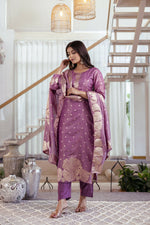 Thumbnail for The52 Women's Beautiful Jacquard Butti Work Simmer Jacquard Fabric Straight Kurta Pant and Dupatta Set - Distacart