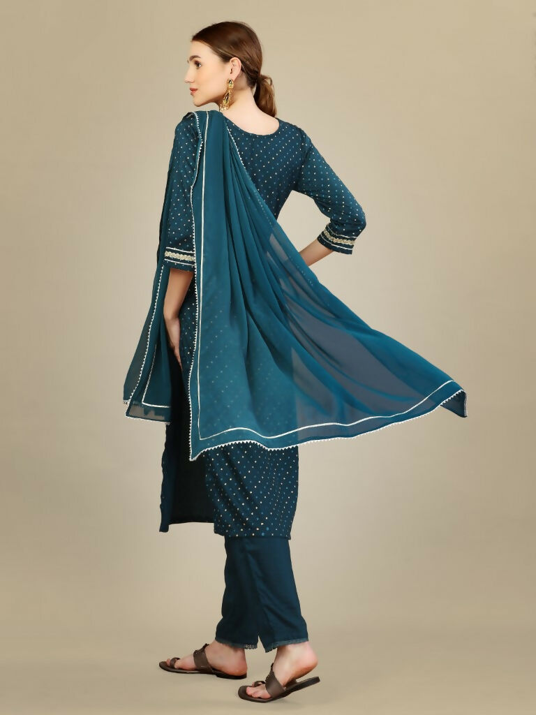 Jyoti Fashion Women's Morpich Silk Blend Embroidery & Sequence work Kurta with Trouser & Dupatta - Distacart