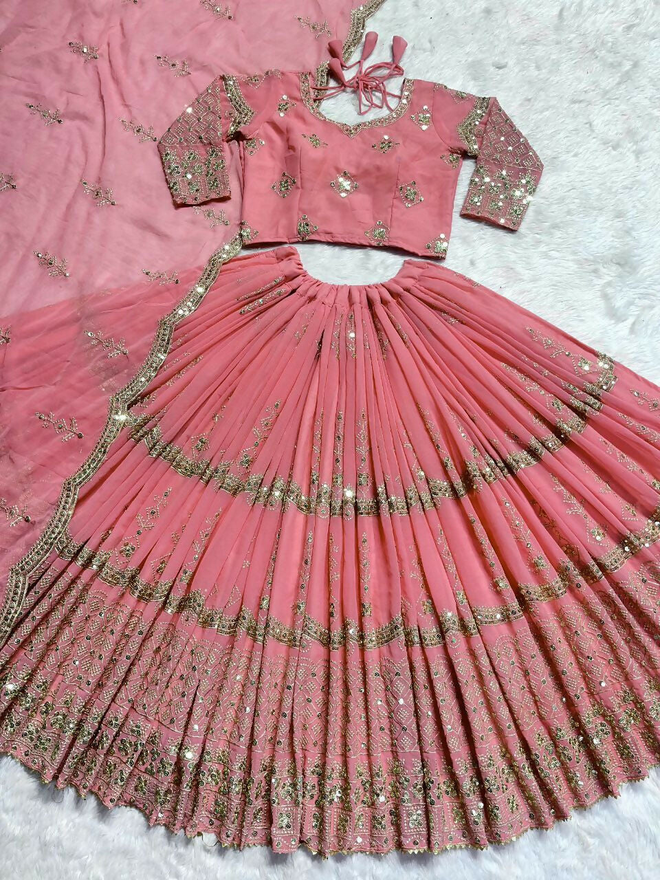 Jyoti Fashion Women's Baby Pink Faux Georgette 5MM Sequins with Zari Embroidered Designer Lehenga Choli Set - Distacart