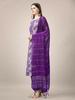 Thumbnail for Jyoti Fashion Women's Purple Rayon Print with Embroidery & Fancy Lace Work Kurta with Trouser & Dupatta - Distacart