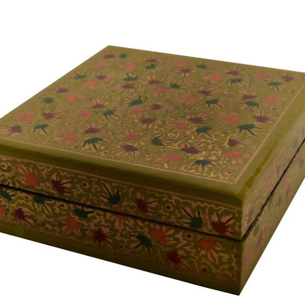 Nizalia Chinar Leaf Embossed Sea Green Paper Mache Square Coasters