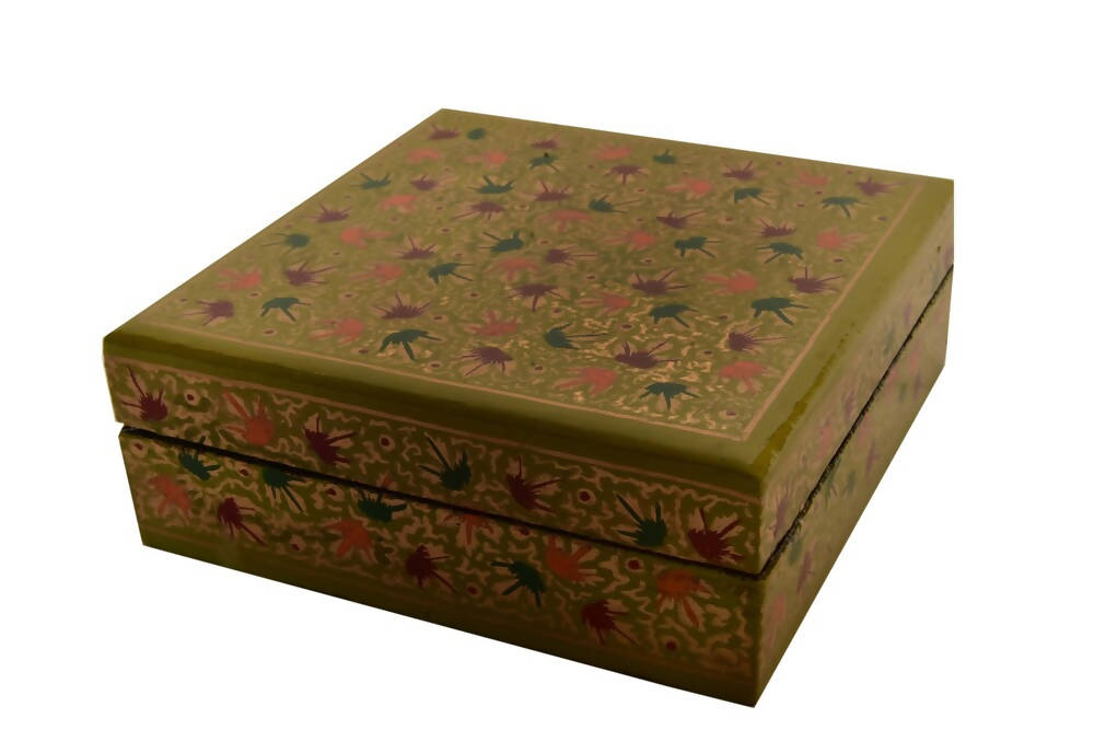 Nizalia Chinar Leaf Embossed Sea Green Paper Mache Square Coasters