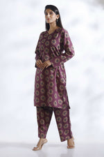 Thumbnail for Breathables Wine Butta Print Cotton Kurta & Pants Set - Dista