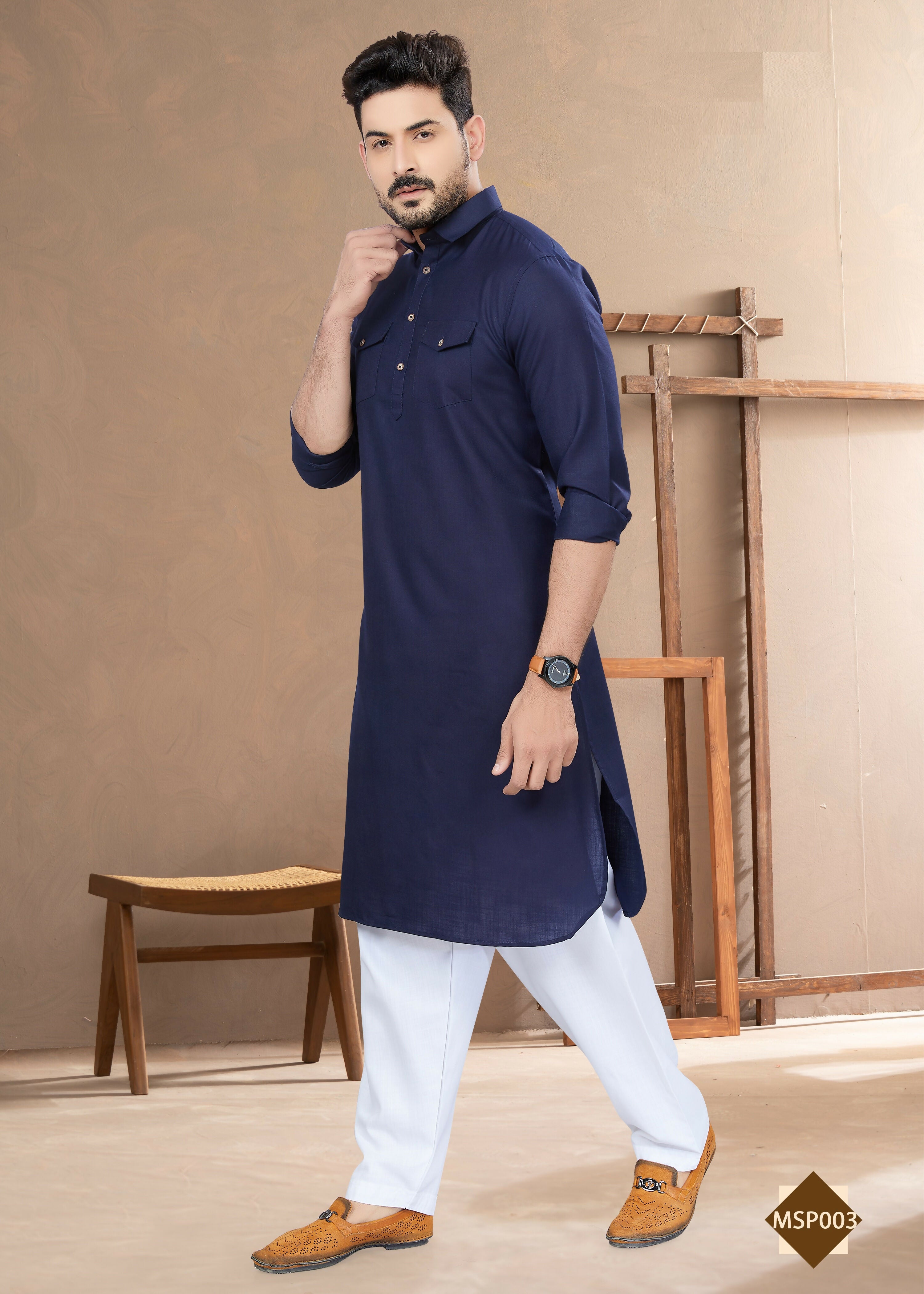 Joban Fashion Men's Blue Heavy Cotton Plain Kurta Pyjama set - Distacart
