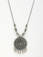 Thumbnail for NVR Women's Silver-Toned Floral Shape Pendant with Chain - Distacart