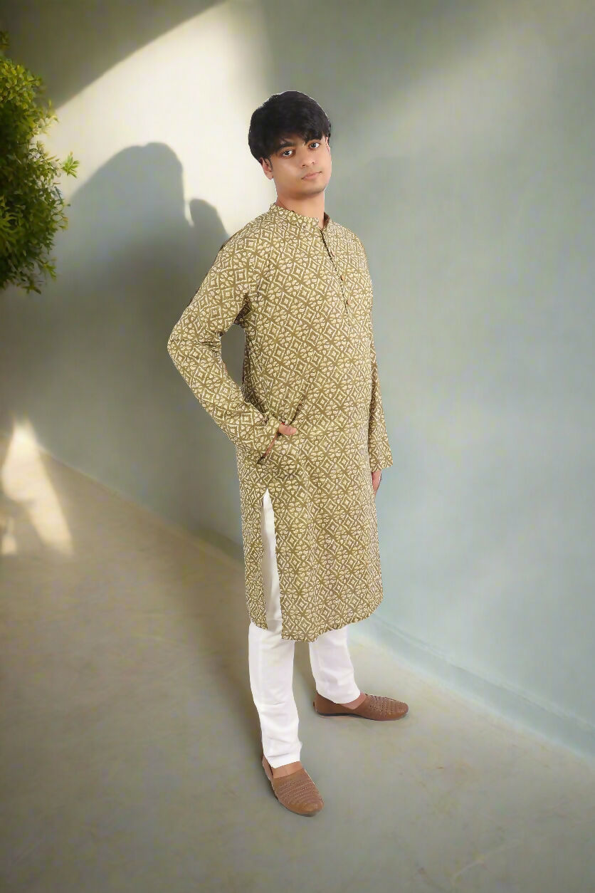 Souchii Men Pure Cotton Geometric Printed Straight Kurta - Dista