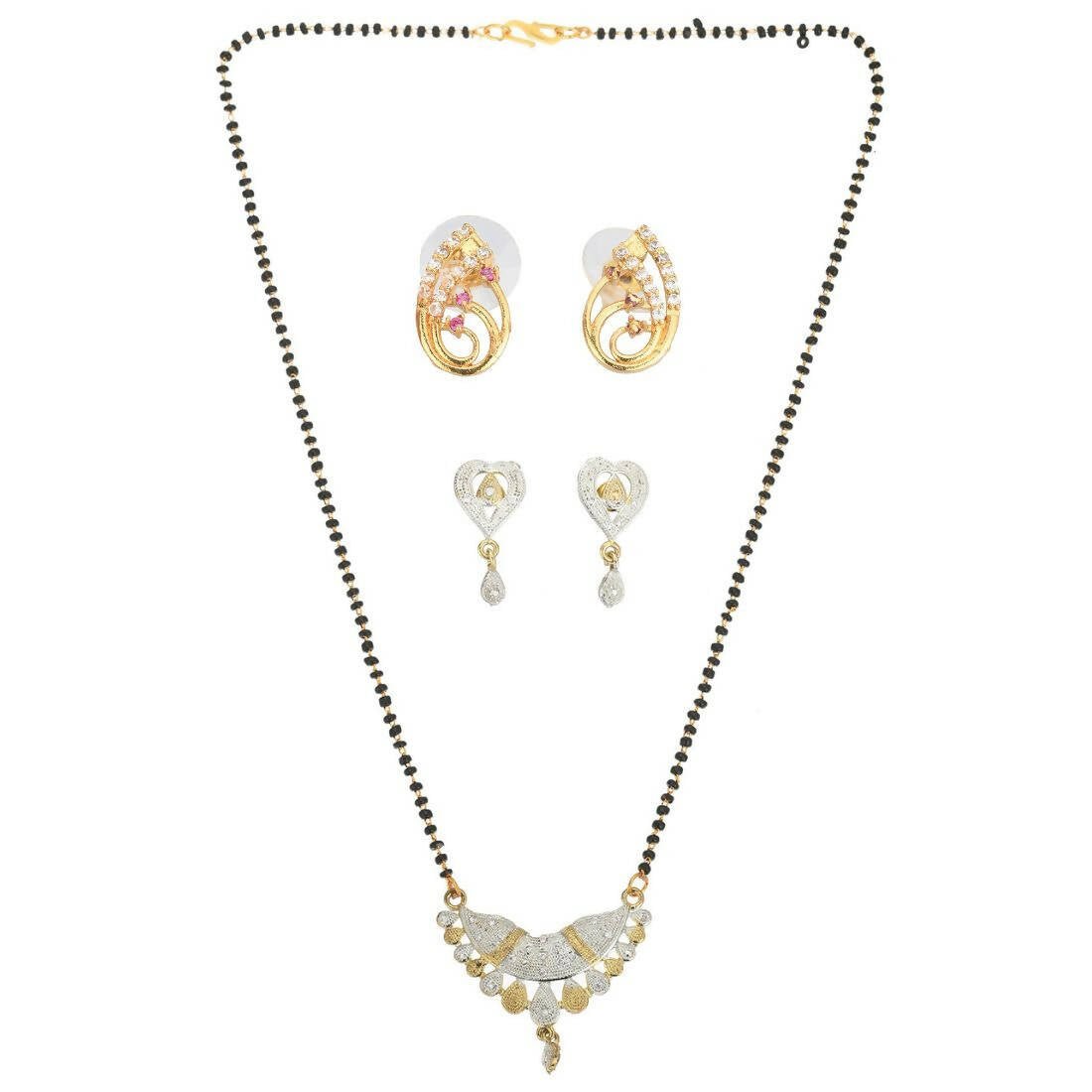 AanyaCentric Gold Plated Mangalsutra with Pendant, 2 Pair Earrings - Distacart