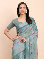 Thumbnail for Astita Linen Cotton Sea Green Saree