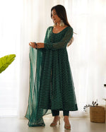 Thumbnail for Lehenga Mart Designer Anarkali Suit With Kurta, Pant, Dupatta For Women-Bottle Green - Distacart