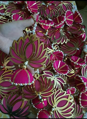 Divyakosh Handmade Lotus Hanging Decoration – Set of 6 Pink/Rani - Dista