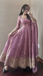 Thumbnail for Teeya Creation Onion Fendy Silk Designer Heavy Work Wedding Wear Long Gown - Distacart