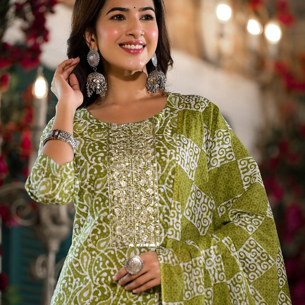 Yufta Olive Green Ethnic Motifs Zari_Work Kurta Sharara With Dupatta Set - Distacart