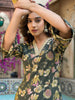 Yufta Olive Green Floral Print Straight Kurta Trouser Set - Distacart