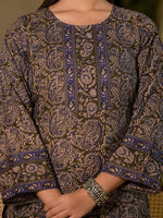 Thumbnail for Yufta Olive Pure Cotton Paisley Print Pakistani Style Kurta And Trousers With Dupatta Set