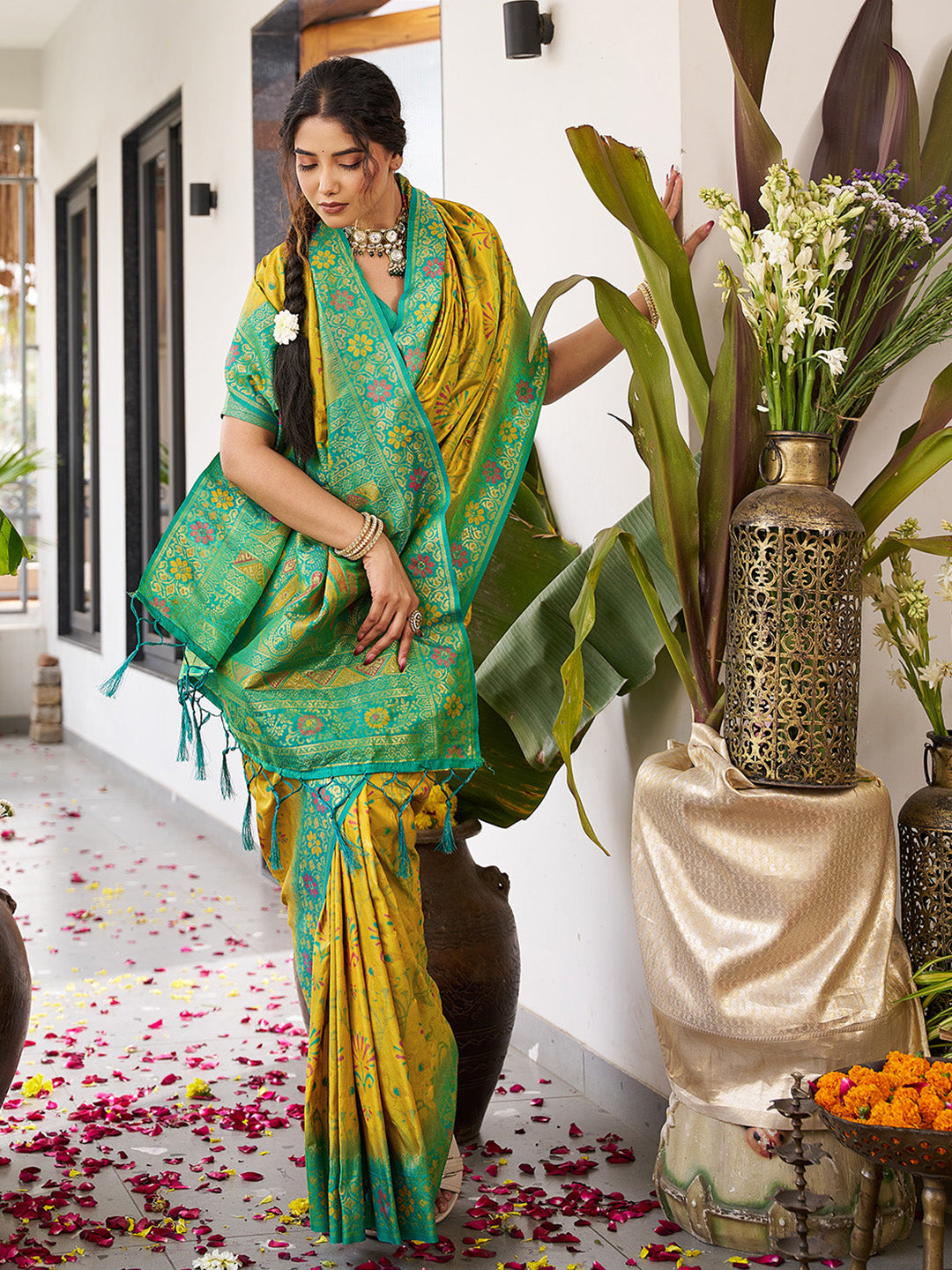 Anaita Olive Silk Woven Saree With Blouse - Distacart
