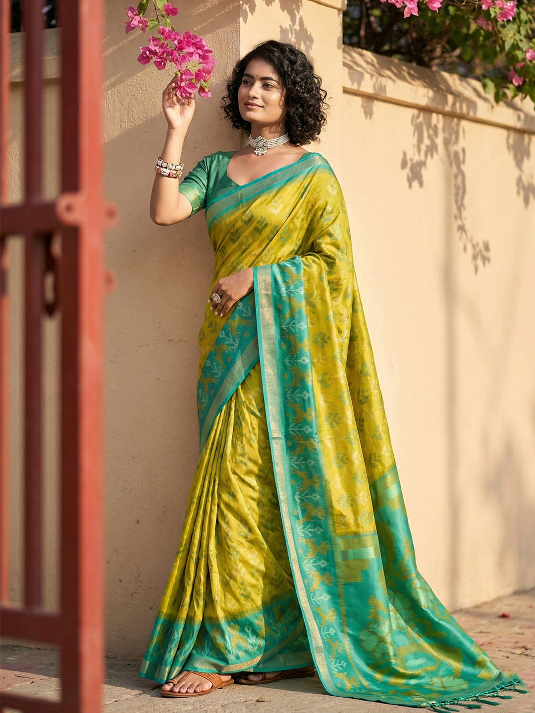 Anaita Olive Pochampally Printed Saree With Blouse - Distacart