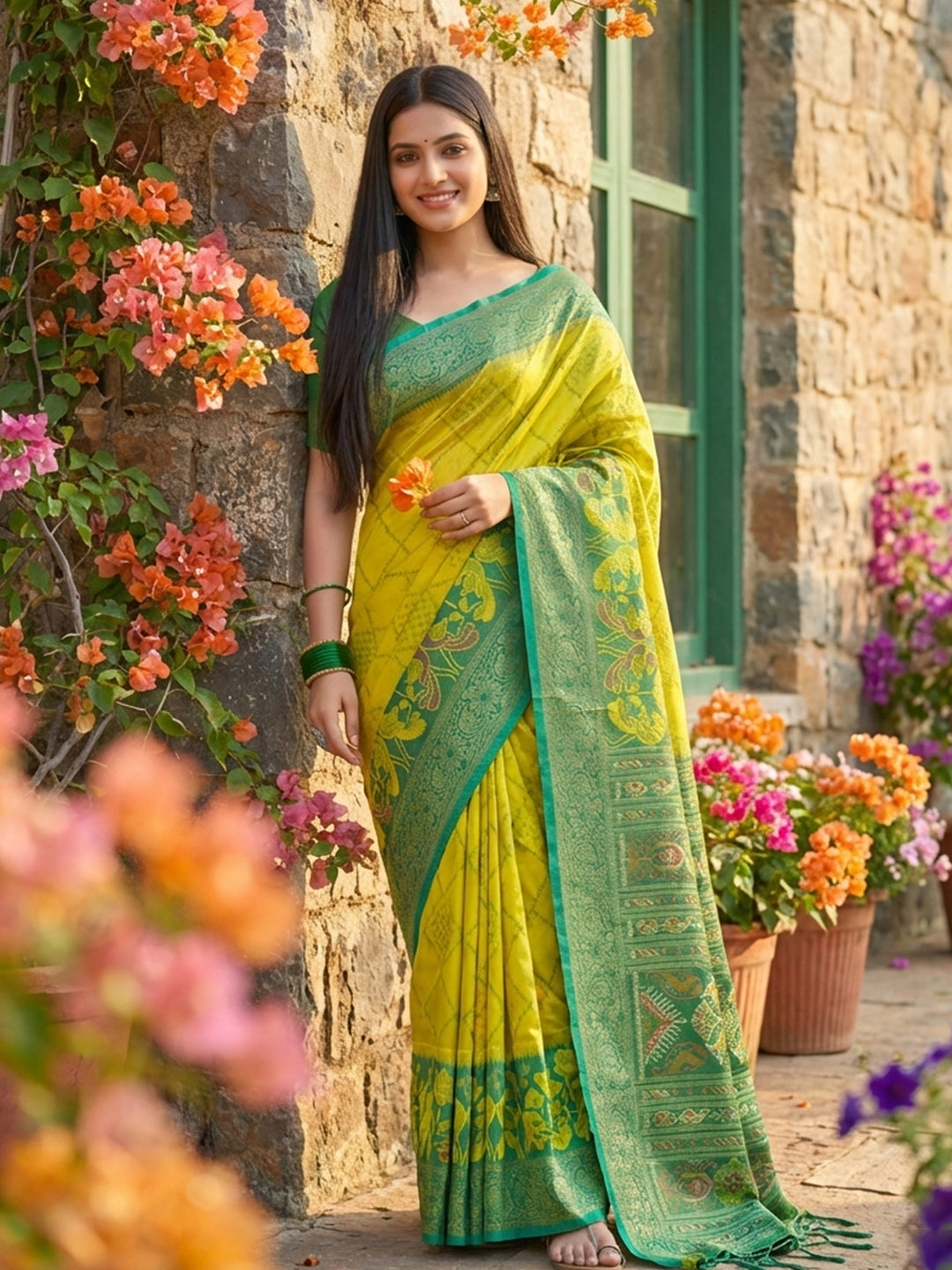 Anaita Olive Pochampally Printed Saree With Blouse - Distacart