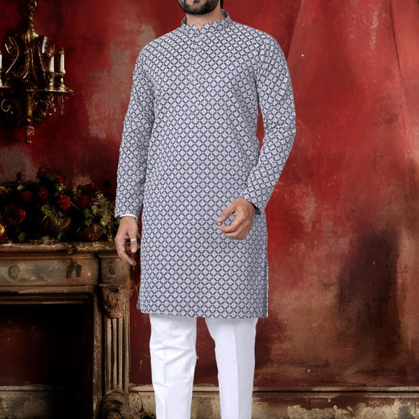 Neera Trendz Grey Cotton Thread Embroidery Men's Kurta Pajama - Distacart