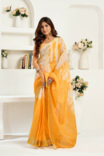 Thumbnail for Vastranavya Yellow White Digital Printed Linen Ready To Wear Designer Saree with Unstitched Blouse - Distacart