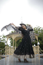 Thumbnail for Aayaa Designer Embroidery Zari Sequins-Work Faux Blooming Georgette Suit - Black - Distacart