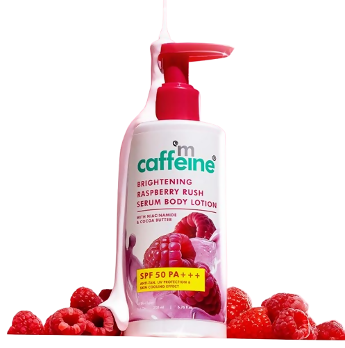 mCaffeine Brightening Raspberry Rush Serum Body Lotion SPF 50 PA+++