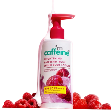 mCaffeine Brightening Raspberry Rush Serum Body Lotion SPF 50 PA+++ - Distacart