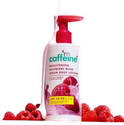 mCaffeine Brightening Raspberry Rush Serum Body Lotion SPF 50 PA+++ - Distacart