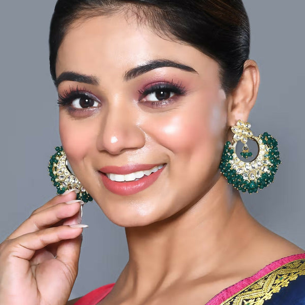 Joban Fashion Women Kundan Pearl Golden White Green Earrings - Distacart