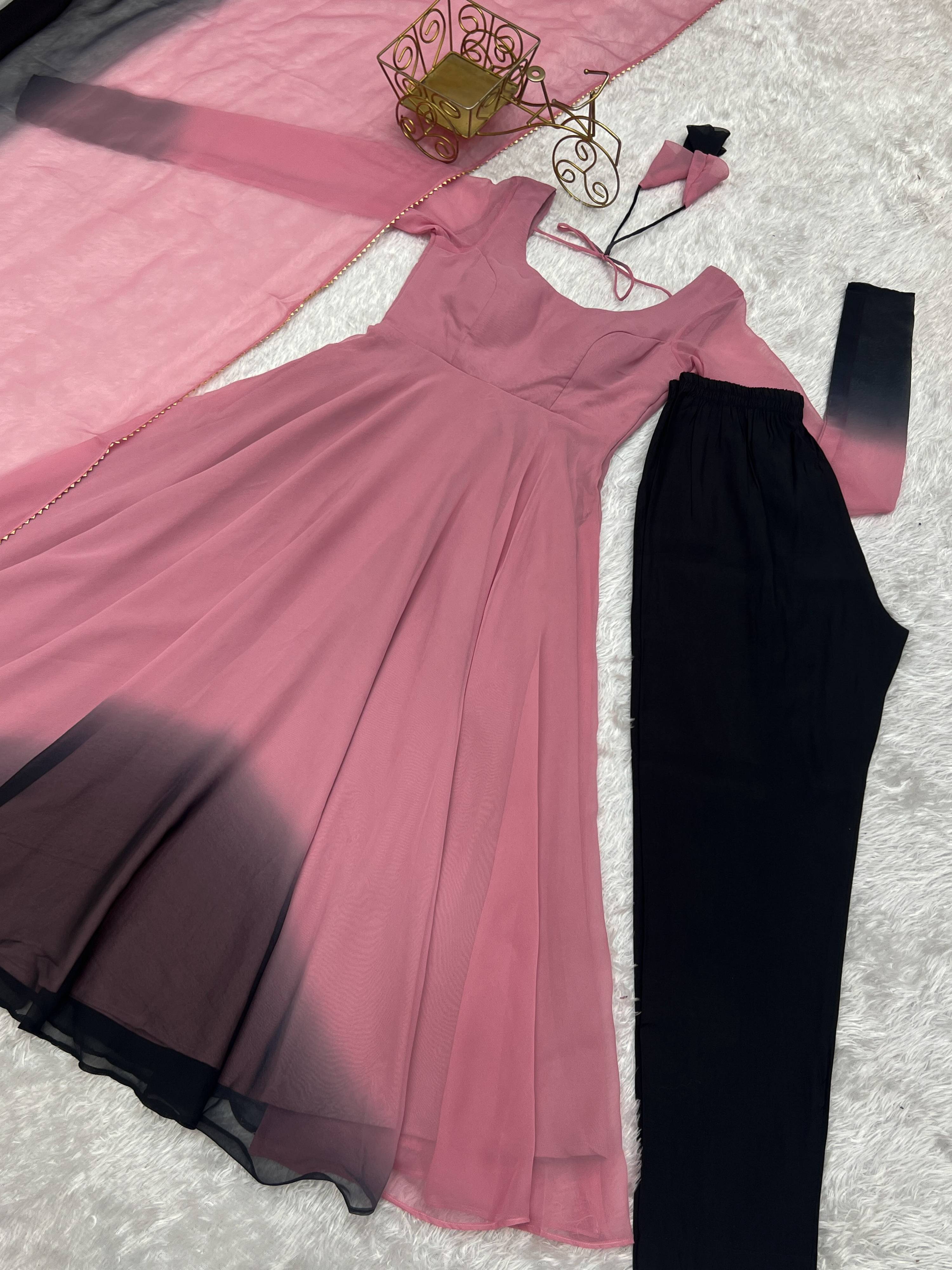 Evanik Onion Pink Pure Soft Georgette Colorful Padding Anarkali Suit