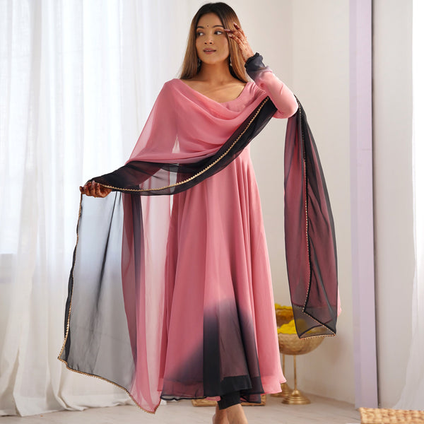 Evanik Onion Pink Pure Soft Georgette Colorful Padding Anarkali Suit