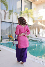 Thumbnail for Teeya Creation Womens Wear Purple,Pink Color Viscose Fabric With Sequins & Coding Zari Embroidered Work Kurta Pant Set - Dista