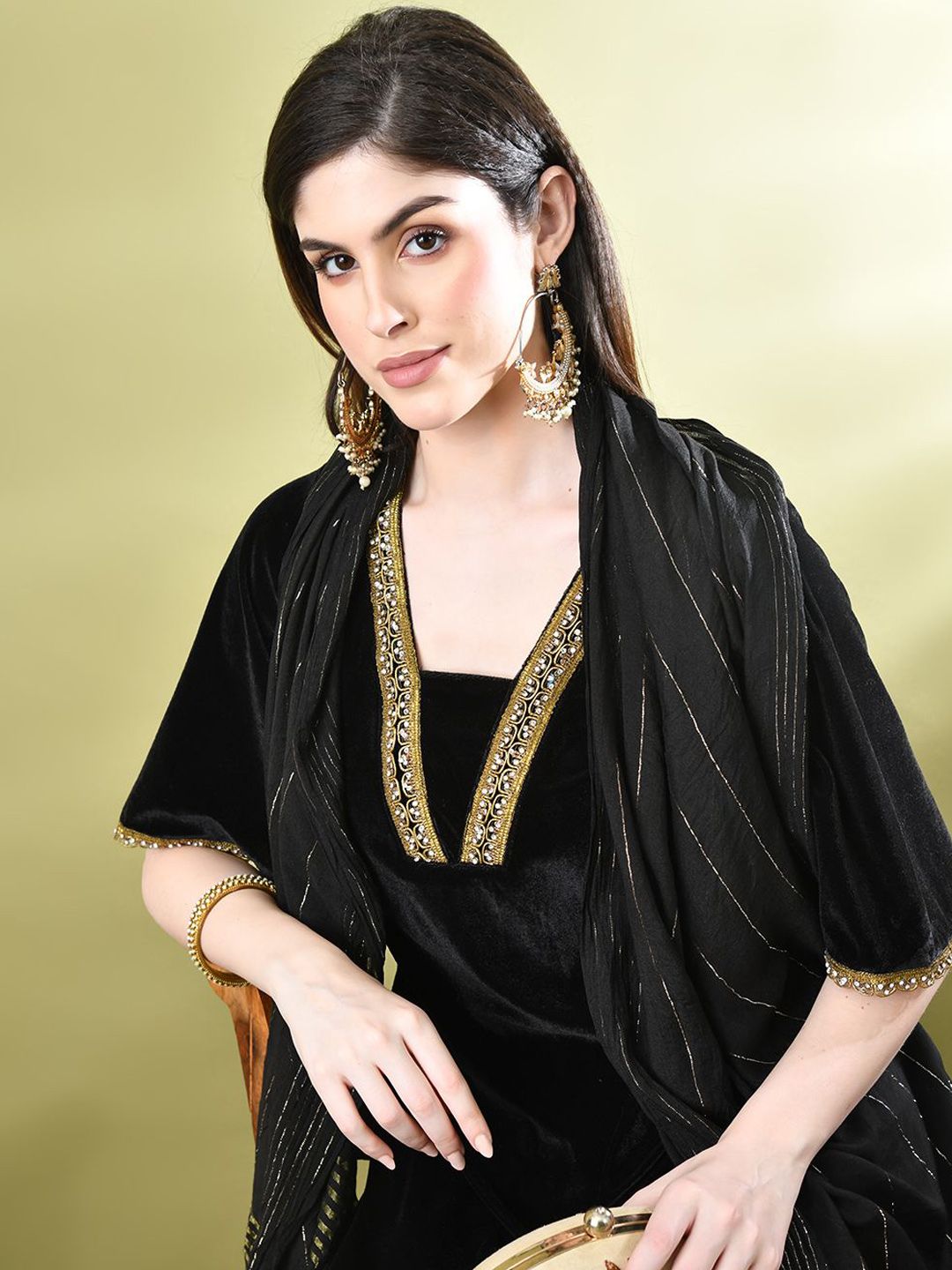 Sangria Embellished A-Line Kurta & Dhoti Pant With Dupatta - Distacart