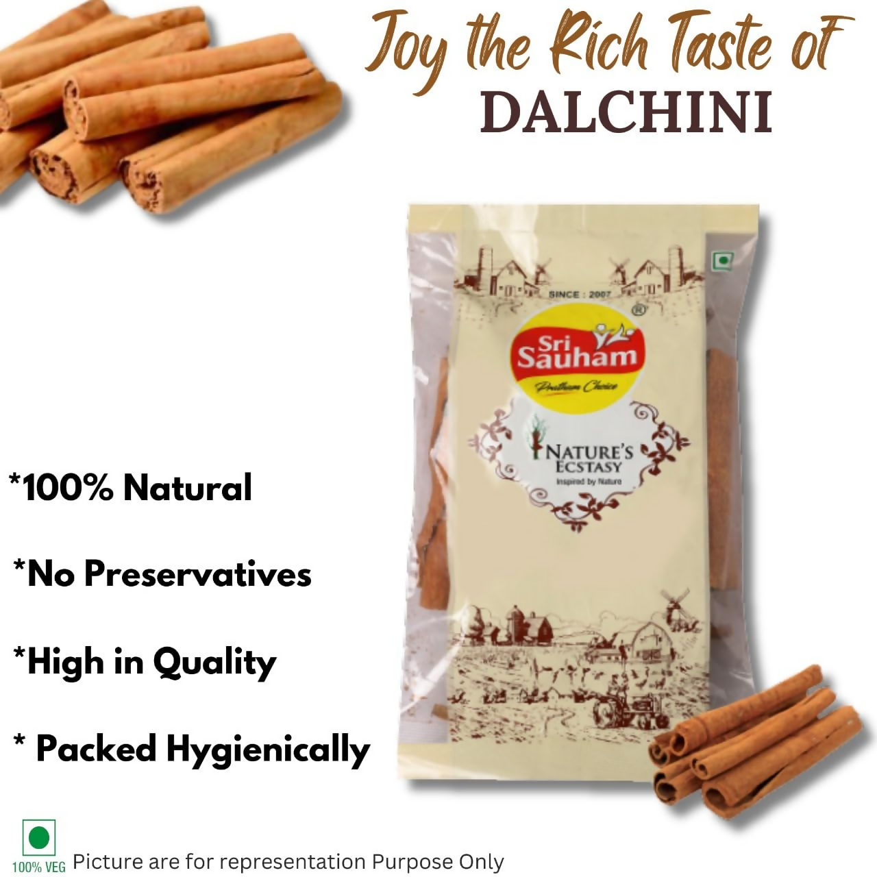 Sri Sauham Premium Cinnamon Stick (Dalchini) - Distacart