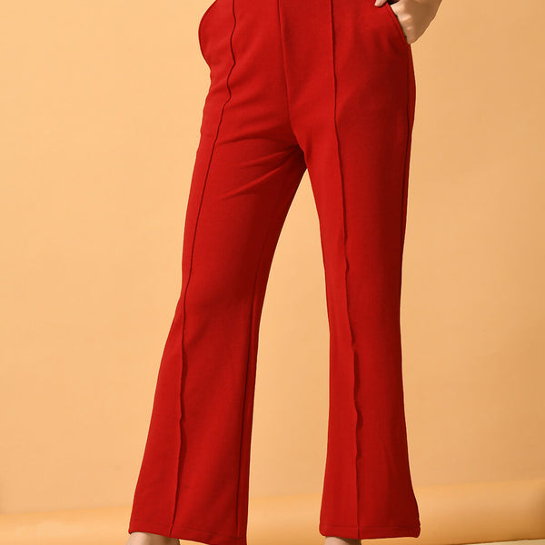Myshka Women's Red Flared Party Trouser - Distacart