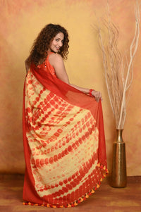 Thumbnail for Very Much Indian Tie & Dye Handloom Mul Cotton Saree - Yellow Red - Distacart