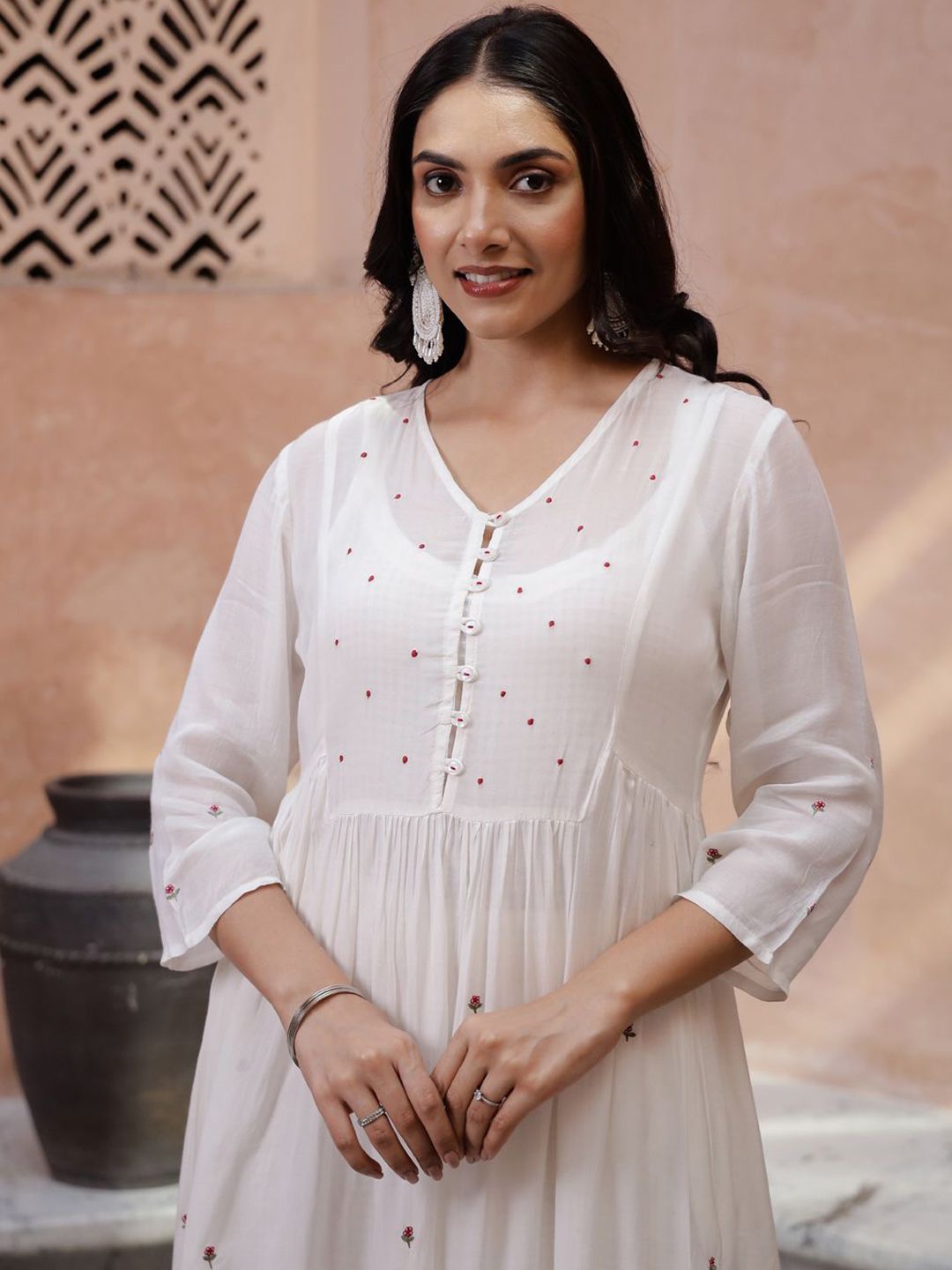 Sangria Floral Embroidered Thread Work Kurta with Trouser