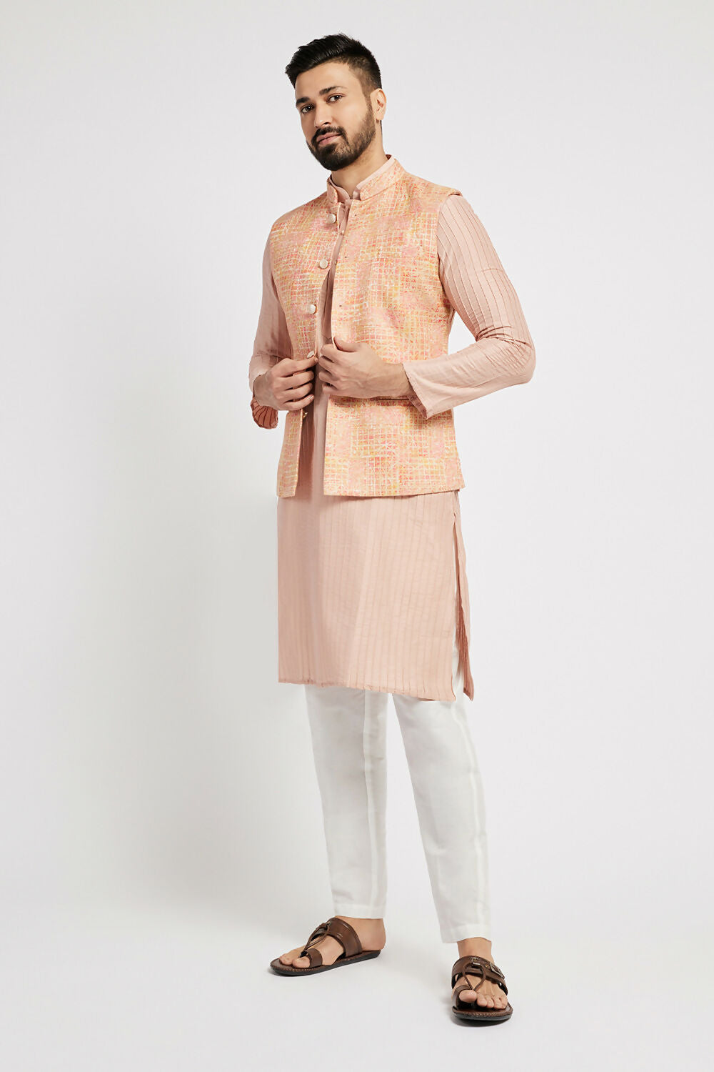 Ethnic India Pink Bundi Men's Jacket Abstract Blended - Distacart