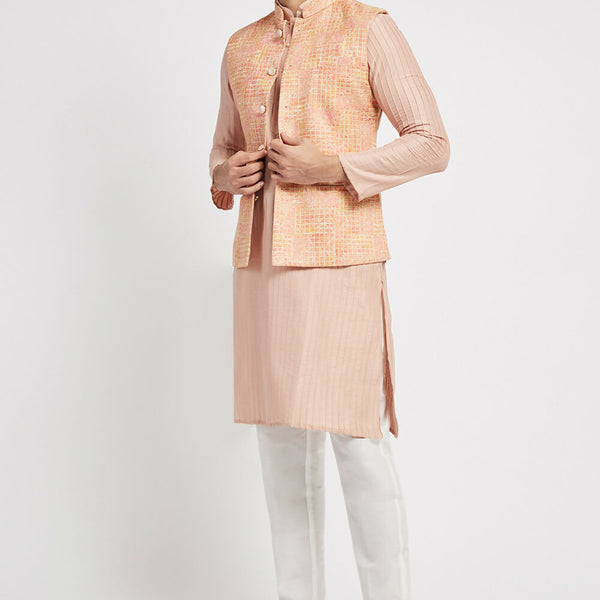 Ethnic India Pink Bundi Men's Jacket Abstract Blended - Distacart